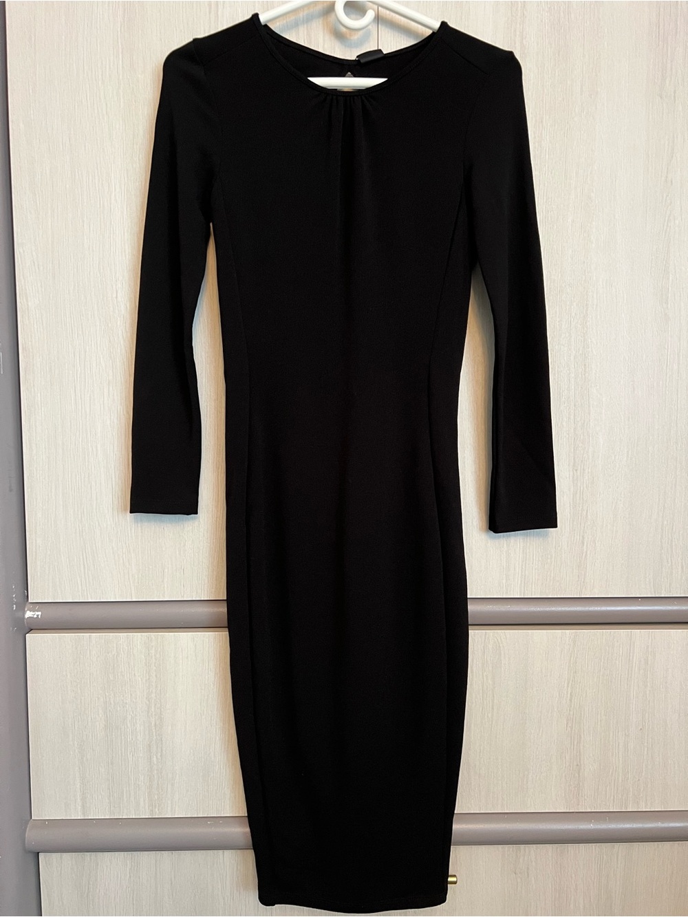 Zara Black Long-Sleeve Midi Bodycon Dress Size S